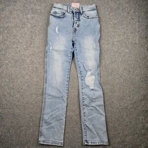 Revice Jeans Womens 27 Blue Denim High Waisted Button Fly Skater Y2K Distressed